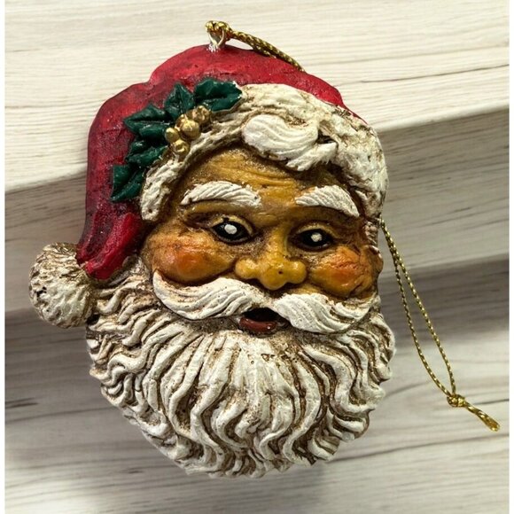 Vintage Santa Claus Face Christmas Tree Ornament Rustic Folk Art Old St Nick - Picture 5 of 6